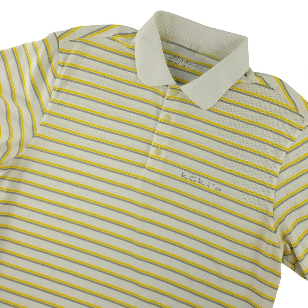 Nike Golf Dri-FIT Polo Shirt Mens M Yellow Stripe Kukio Golf Performance Top